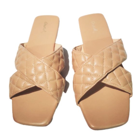 Qupid slip on square toe sandal,faux-leather strappy upper with quilted pattern. - Picture 3 of 5